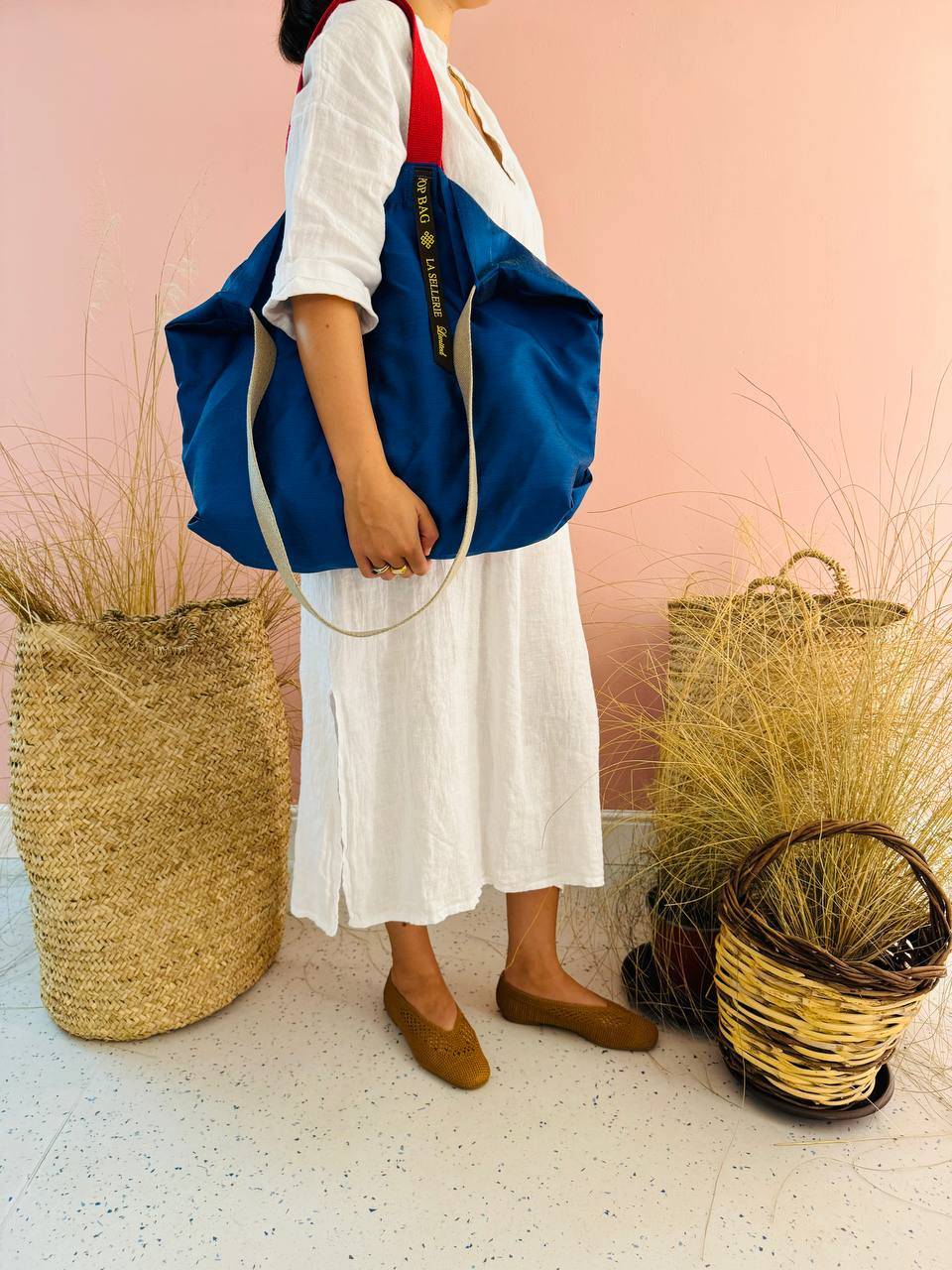 La Sellerie POP BAG Shantung blu Consegna Veloce