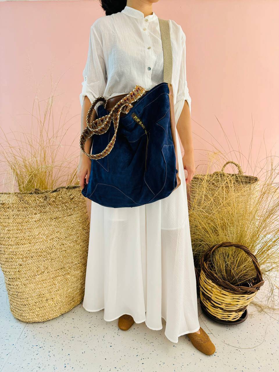 La Sellerie POP BAG suede dark blue PATCHWORK Shopping Online