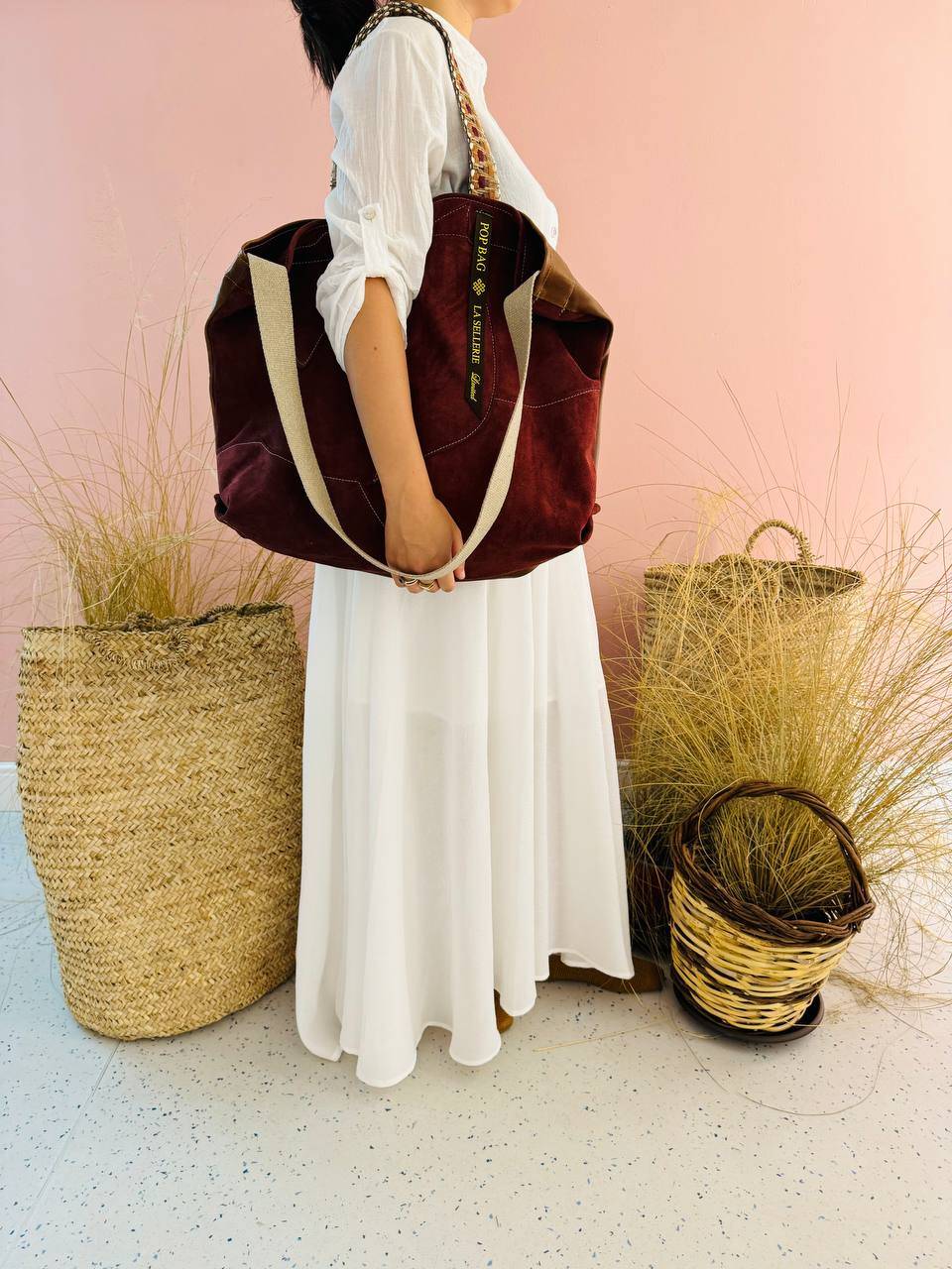 La Sellerie POP BAG suede dark red PATCHWORK Prezzo Ridotto