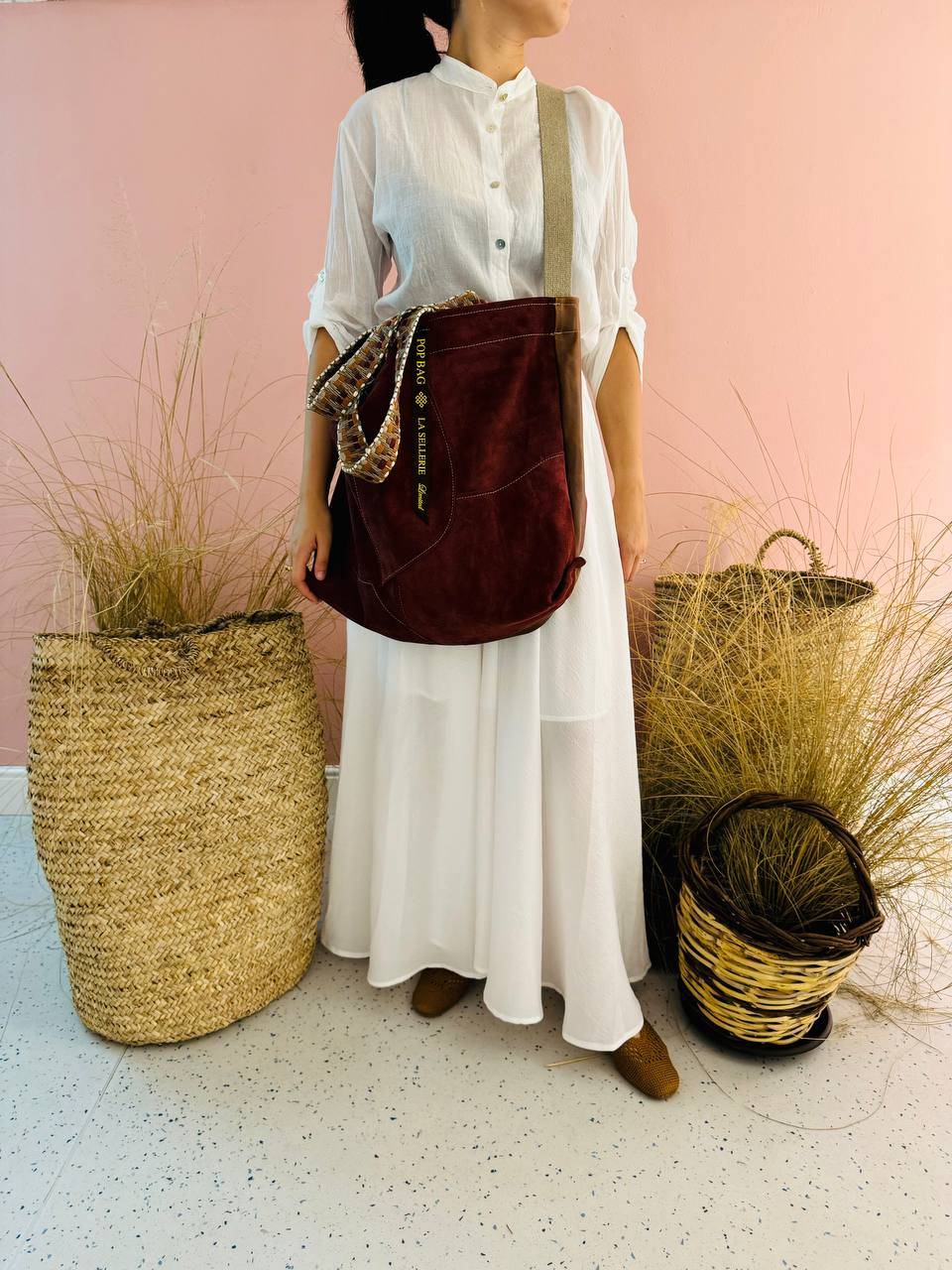 La Sellerie POP BAG suede dark red PATCHWORK Prezzo Ridotto