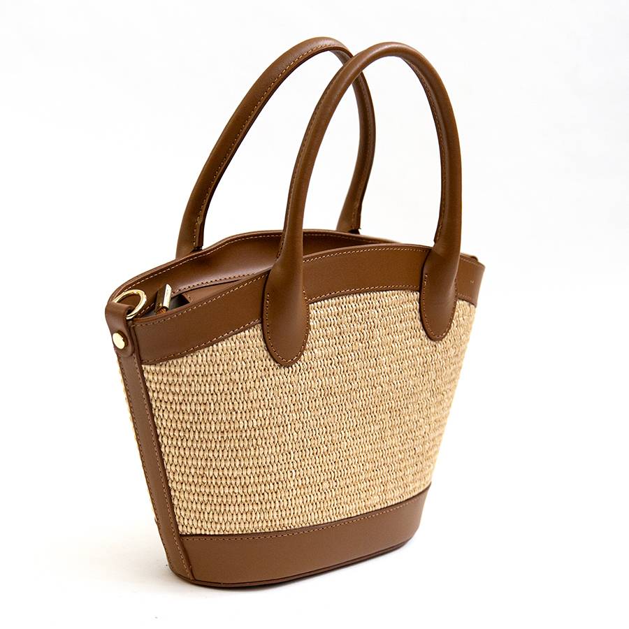 Laura Di Maggio FORMENTERA – Borsa in pelle e rafia cuoio Presa
