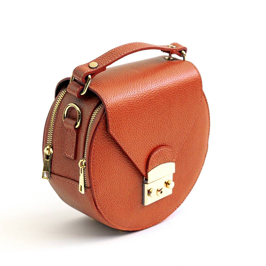 Laura Di Maggio CIRCLE – Borsa tonda in pelle arancio Presa