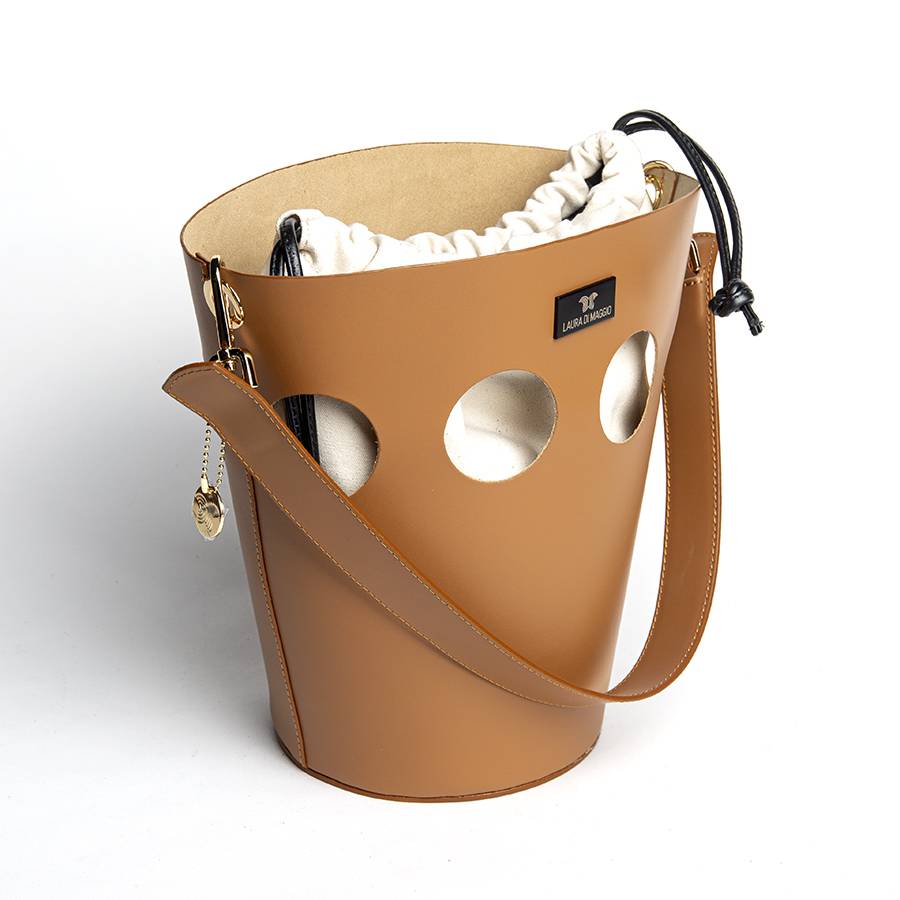 Laura Di Maggio NOAH BUCKET – Borsa in pelle elegant traforata cuoio Nuovo