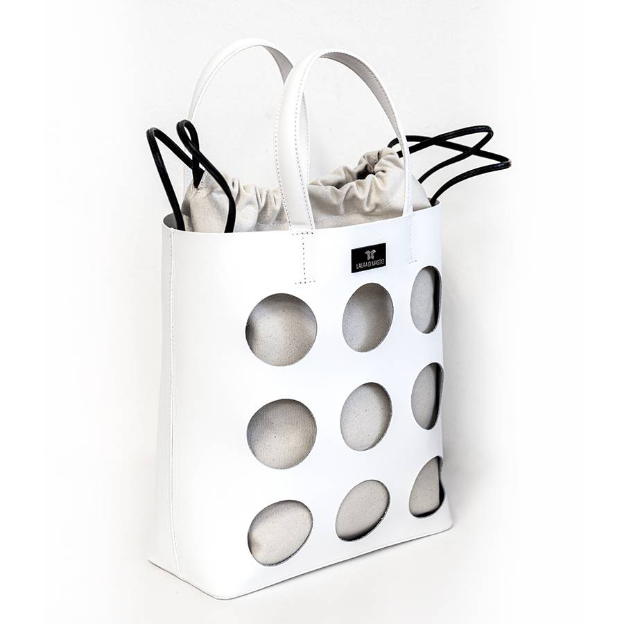 Laura Di Maggio NOAH TOTE – Borsa in pelle elegant traforata bianca Promozione