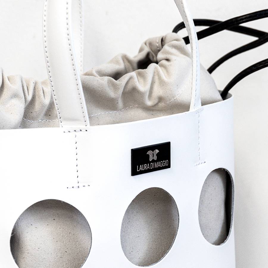 Laura Di Maggio NOAH TOTE – Borsa in pelle elegant traforata bianca Promozione