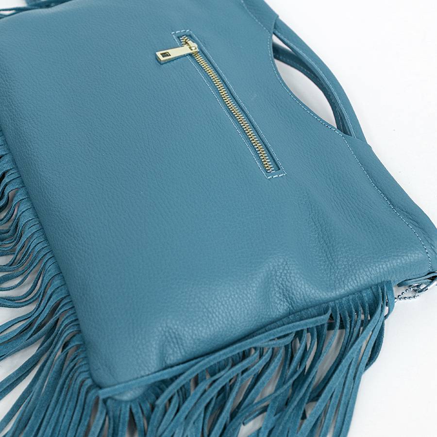 Laura Di Maggio ARIZONA – Borsa a mano in pelle con frange azzurra Offerta