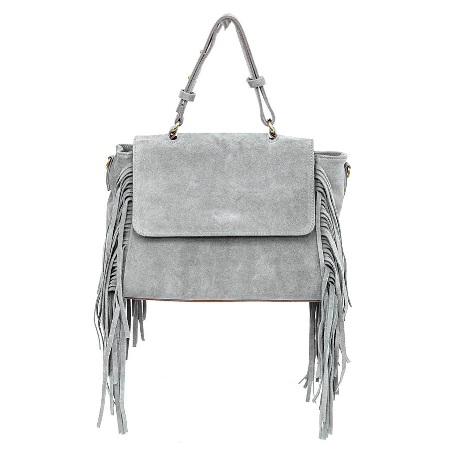 Laura Di Maggio EMMA – borsa grigia in camoscio con frange Outlet