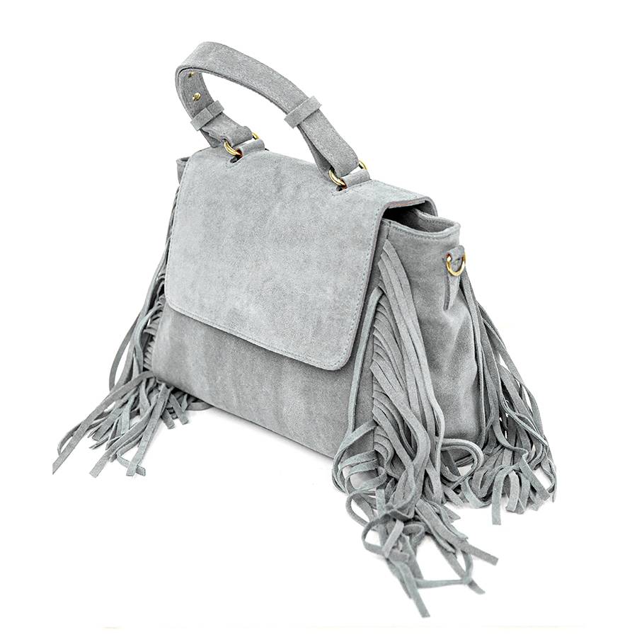 Laura Di Maggio EMMA – borsa grigia in camoscio con frange Outlet