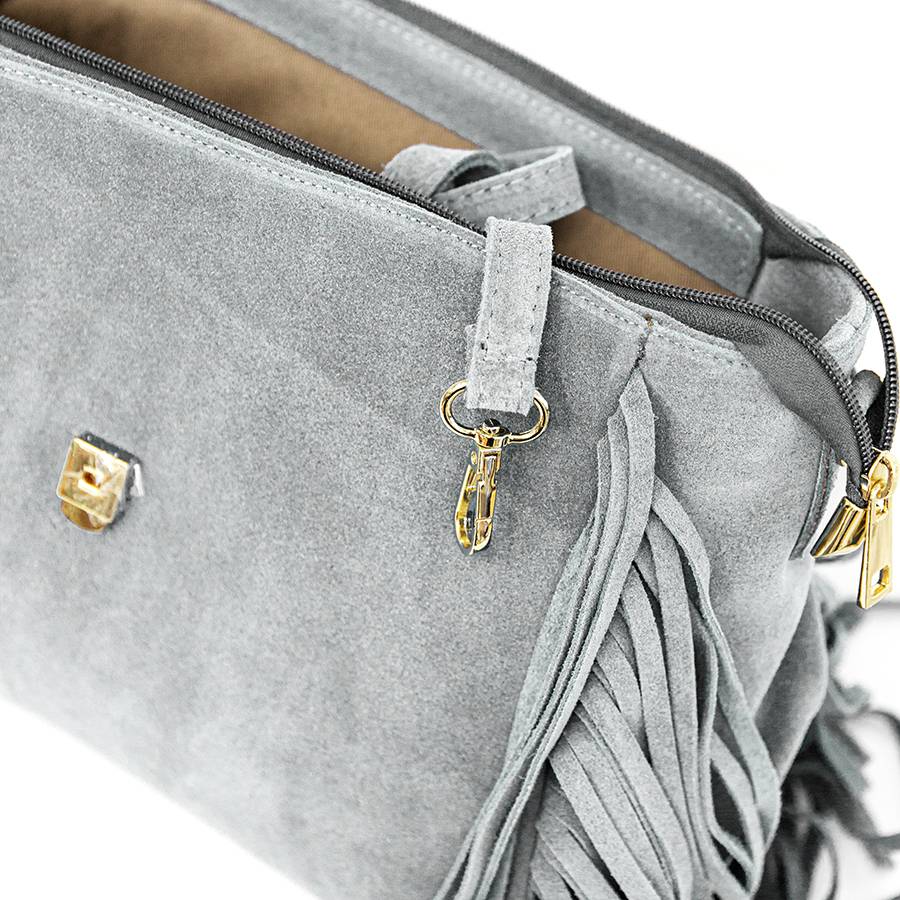 Laura Di Maggio EMMA – borsa grigia in camoscio con frange Outlet