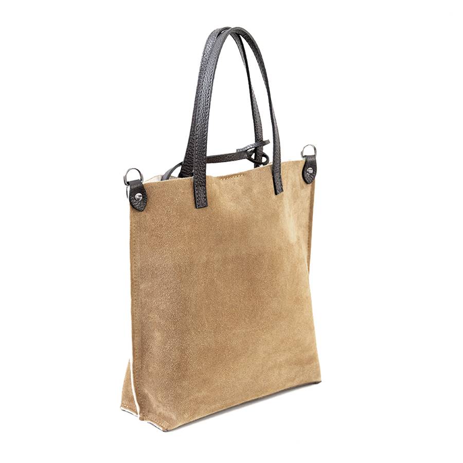 Laura Di Maggio TRUDI – borsa in camoscio ed eco montone taupe Saldi Di Fabbrica