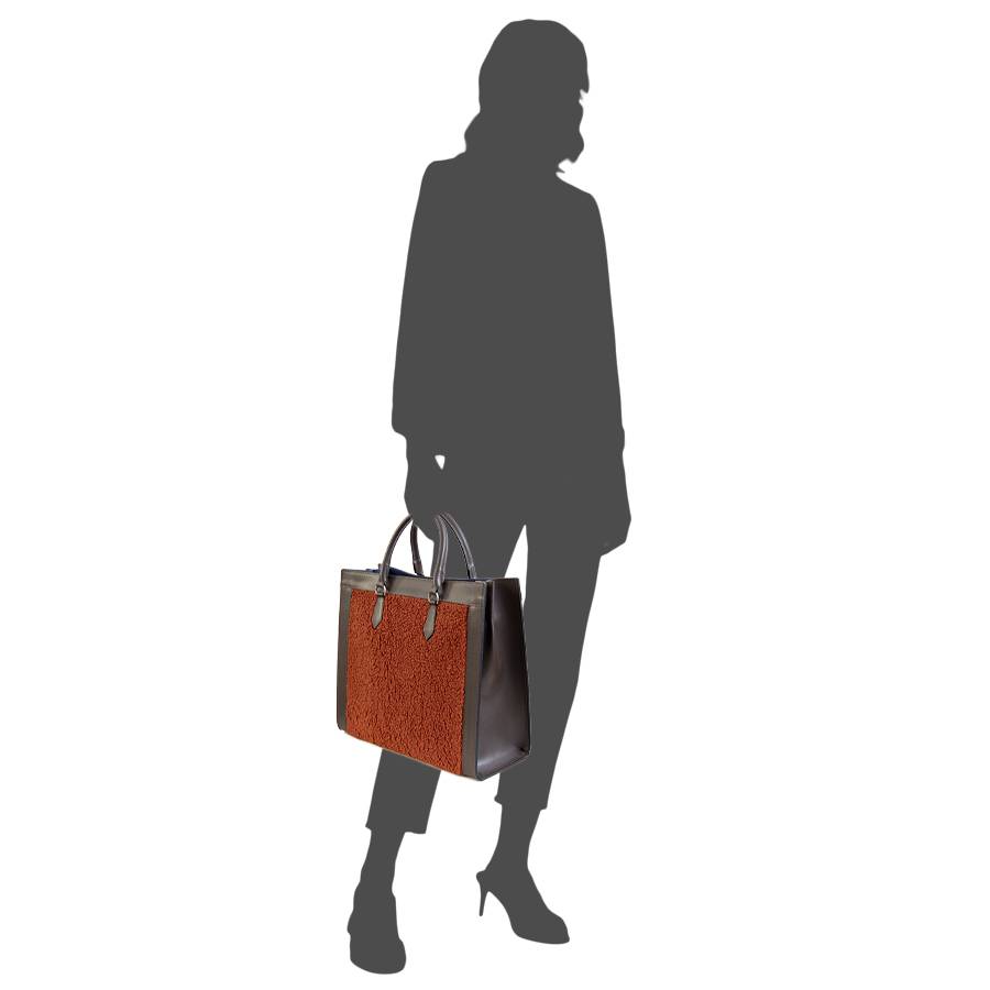 Laura Di Maggio WINNIE – borsa in pelle e tessuto testa di moro Nuova