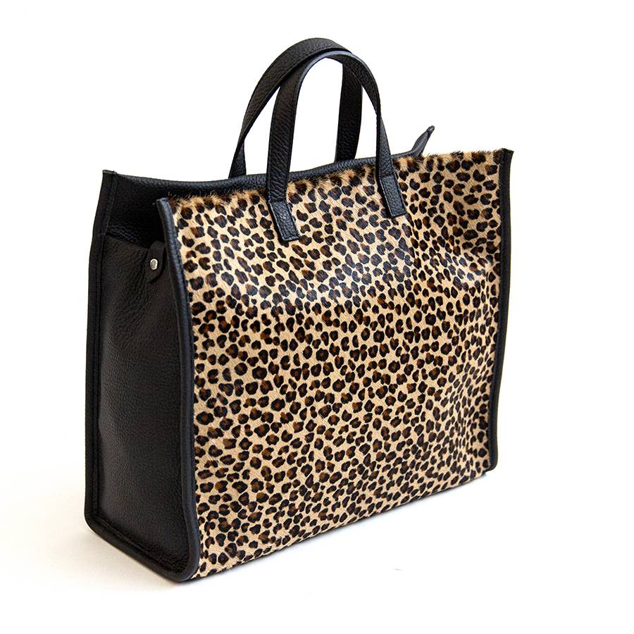 Laura Di Maggio ESSENCIAL – maxi borsa in pelle e cavallino maculato Offerte speciali