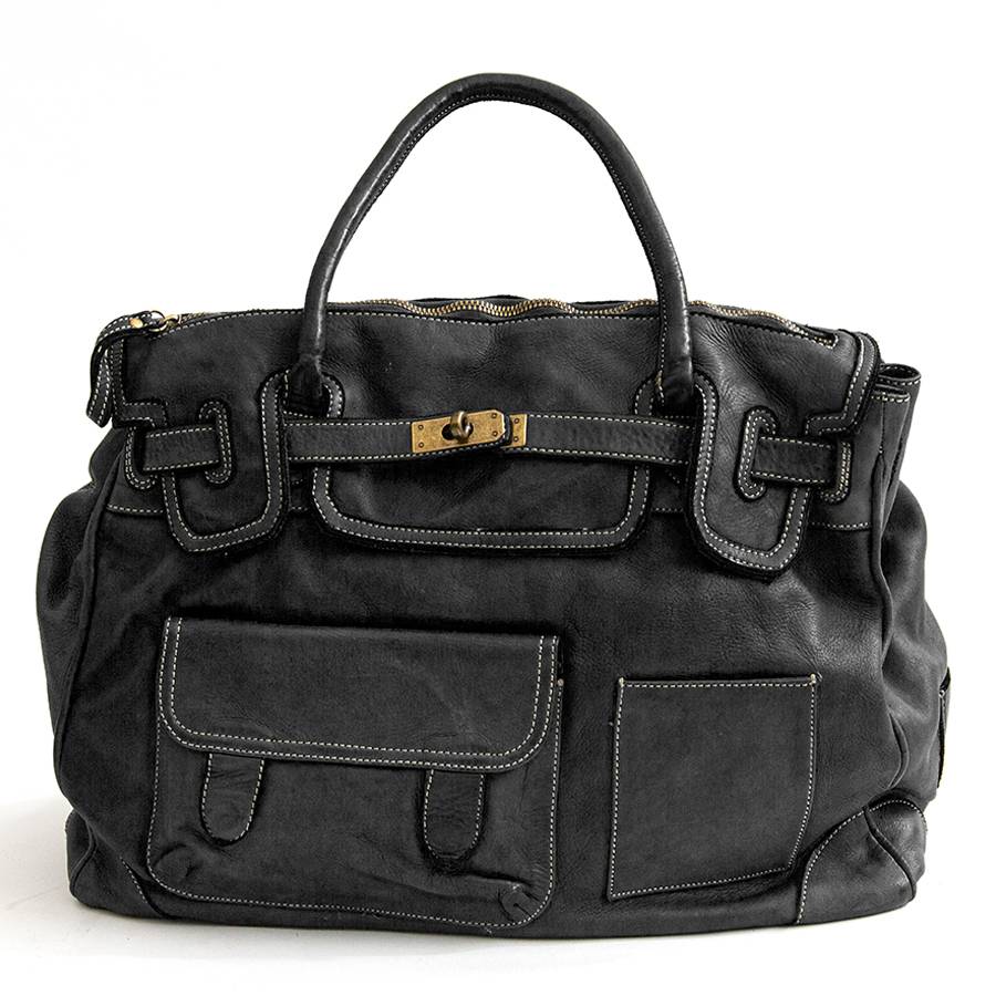 Laura Di Maggio GINEVRA – borsa in pelle slavata nera Prezzo Ridotto