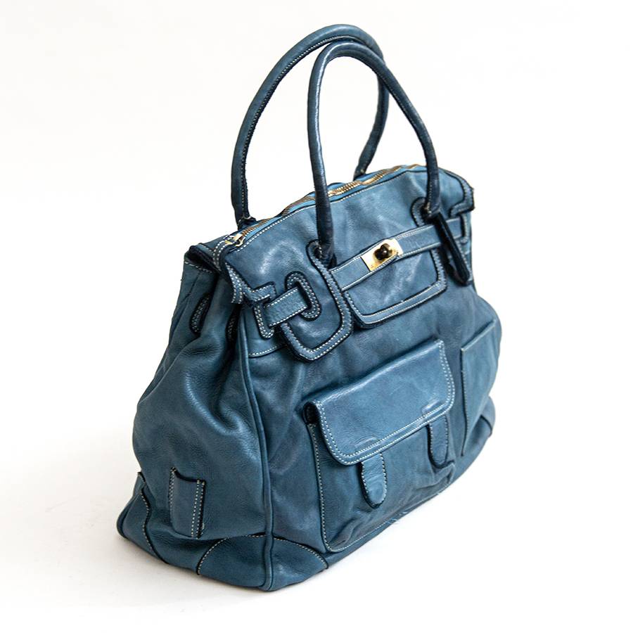 Laura Di Maggio GINEVRA – borsa in pelle slavata petrolio Sottocosto