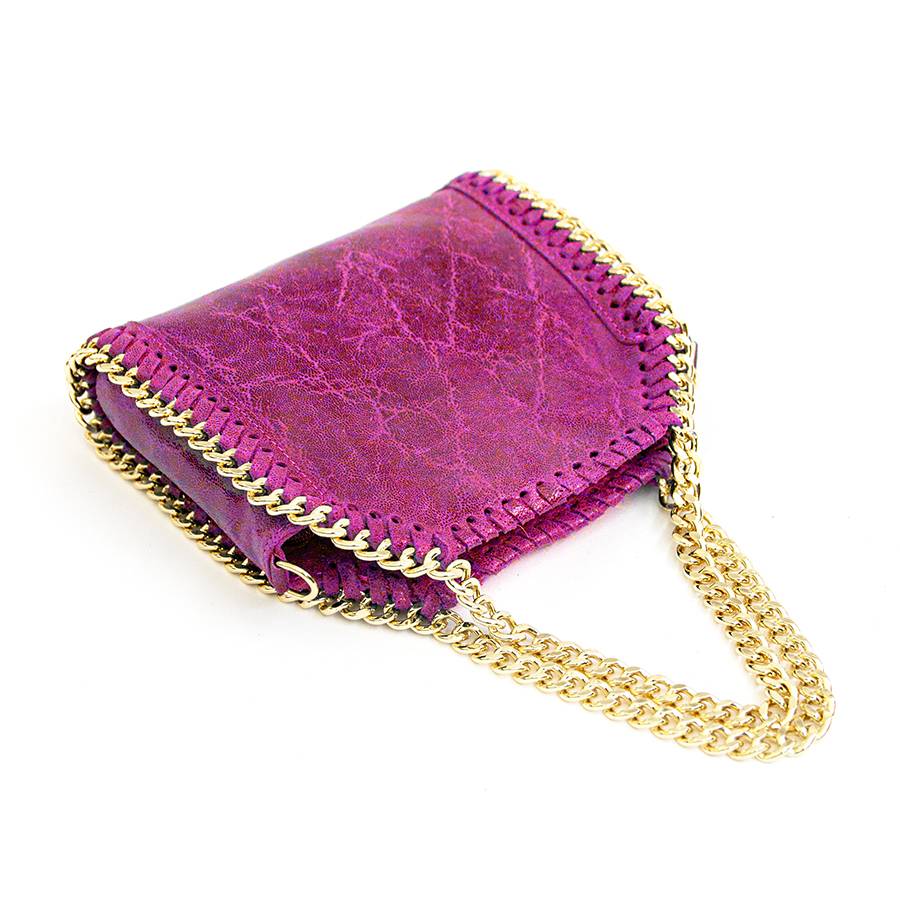 Laura Di Maggio LUMI – Borsa con catene in pelle vintage fuxia Qualità Garantita