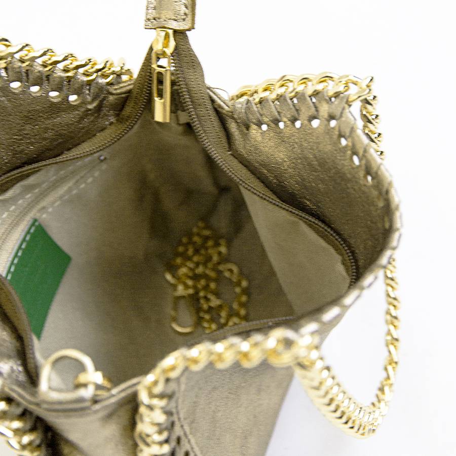 Laura Di Maggio LUMI – Borsa con catene in pelle laminata platino Negozi Online