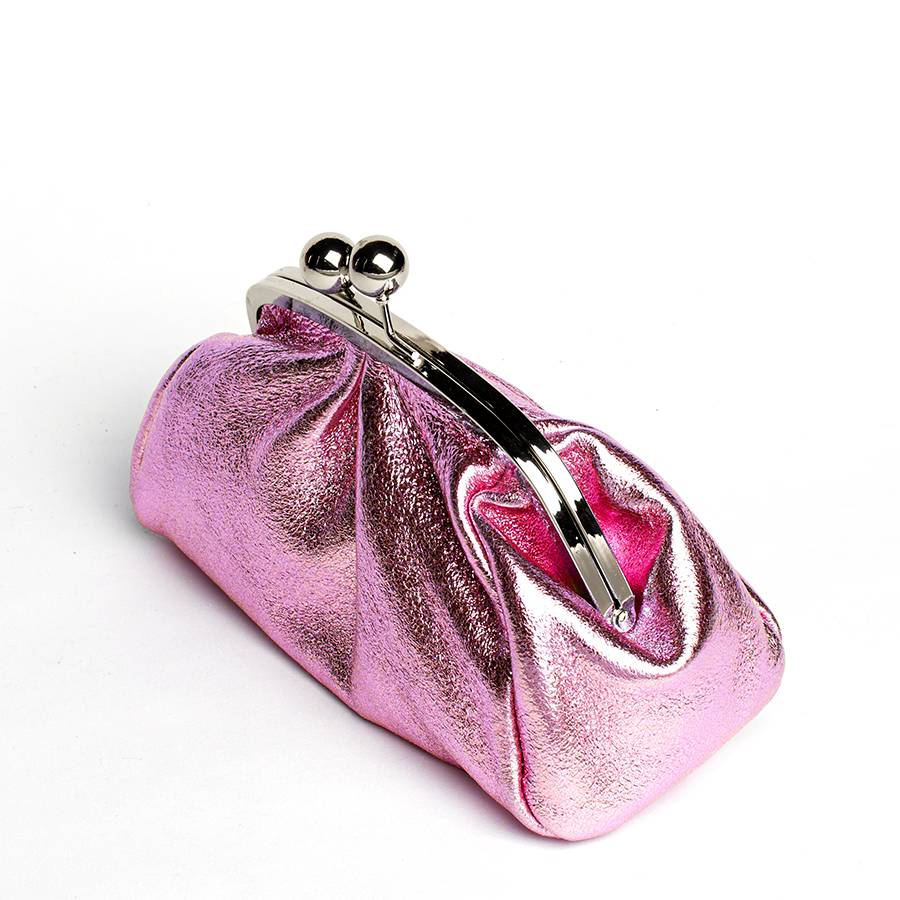 Laura Di Maggio CLUTCH – borsetta in pelle laminata rosa 2025
