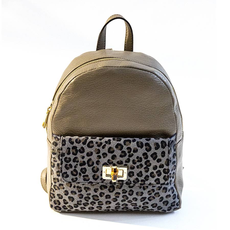 Laura Di Maggio NEMO – Zaino in pelle taupe & leopard Offerta