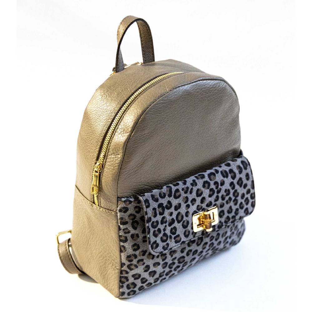 Laura Di Maggio NEMO – Zaino in pelle taupe & leopard Offerta
