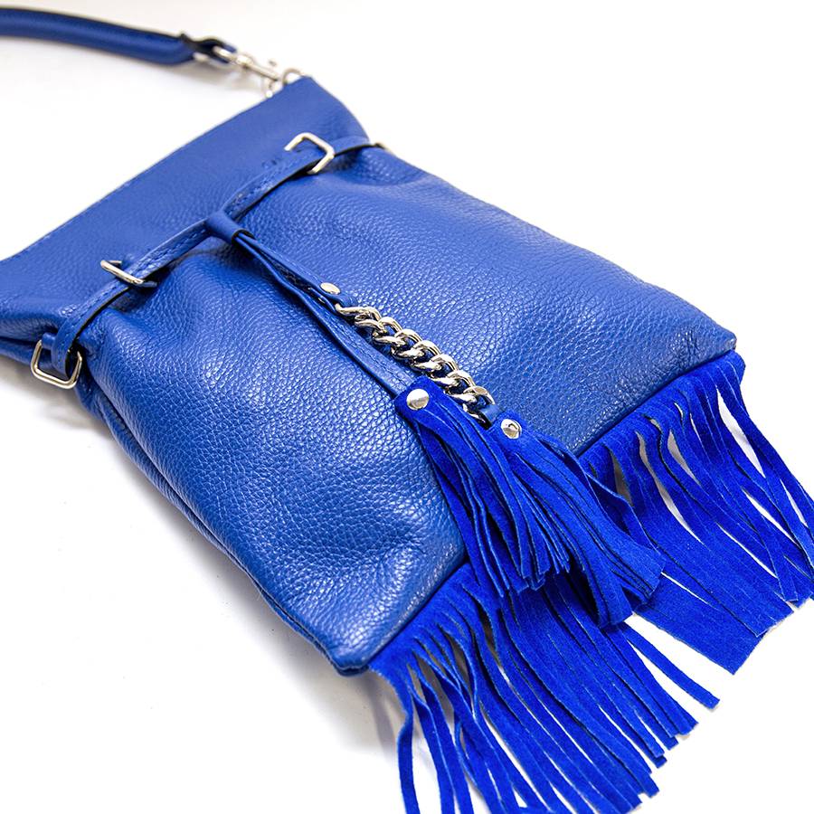 Laura Di Maggio LIMA – borsa sottile in pelle dollaro con frange blu Moda