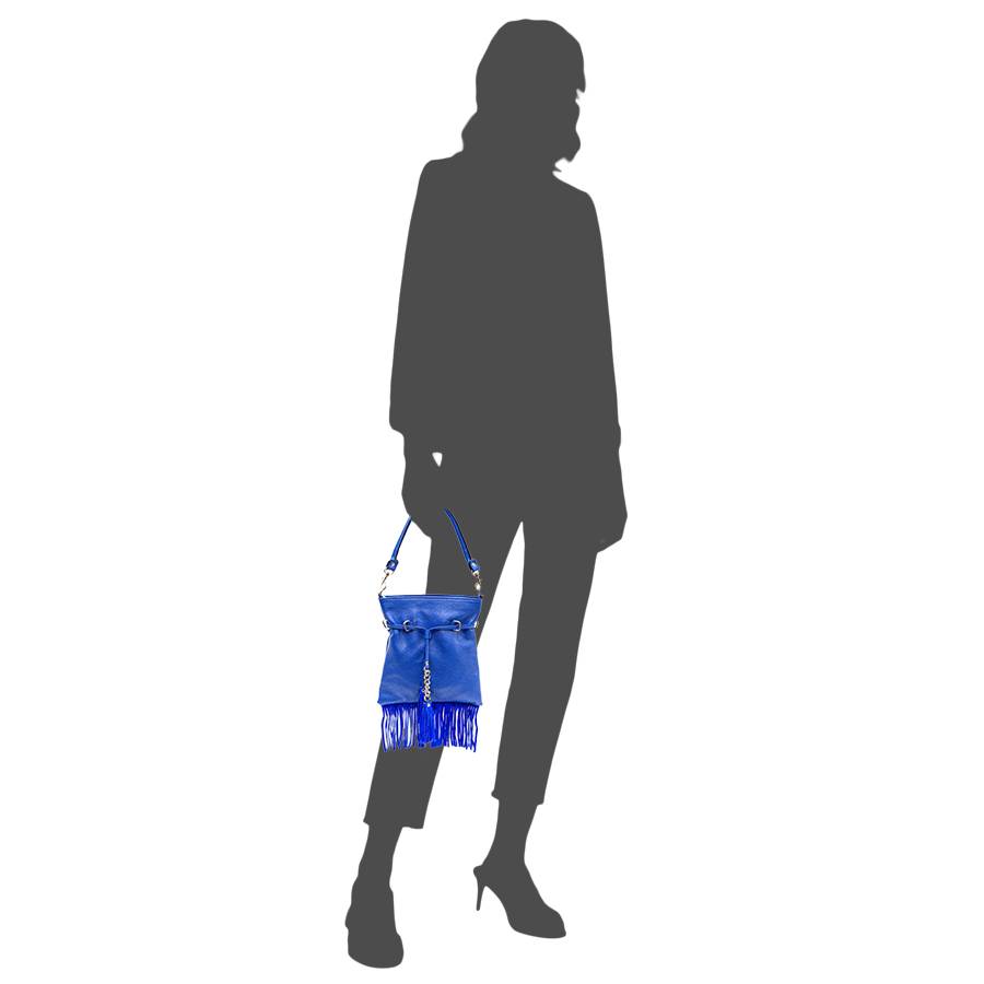 Laura Di Maggio LIMA – borsa sottile in pelle dollaro con frange blu Moda
