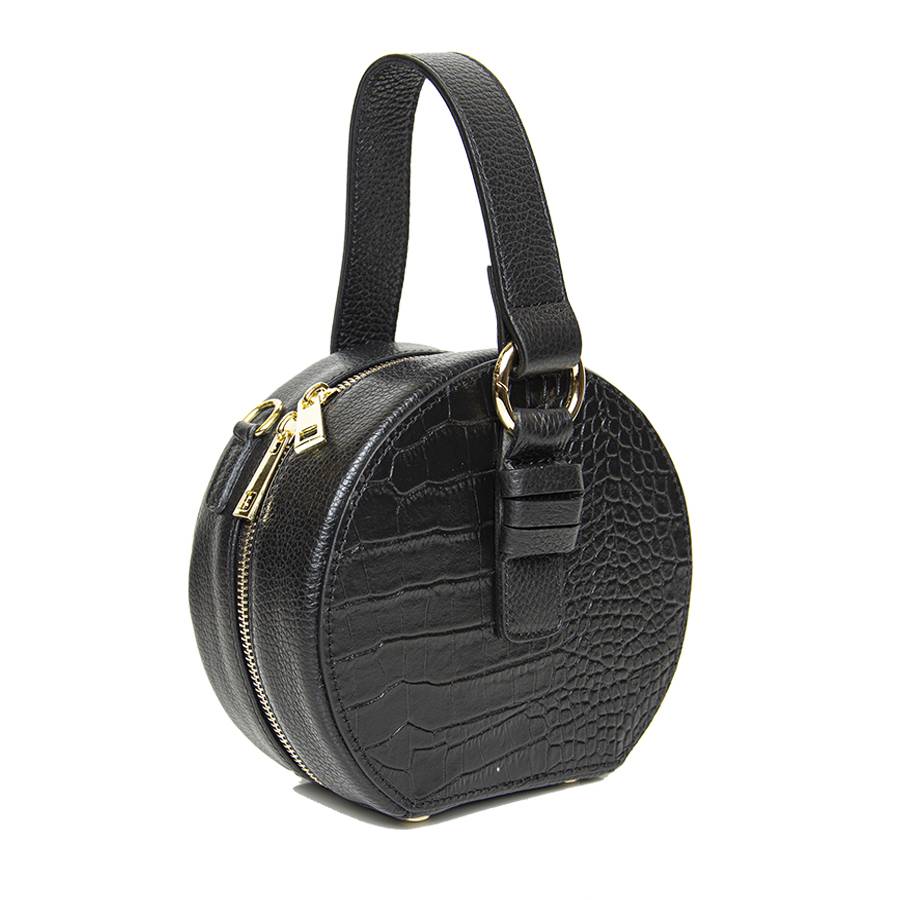 Laura Di Maggio LADY – Borsa circolare in pelle stampa cocco nera Qualità