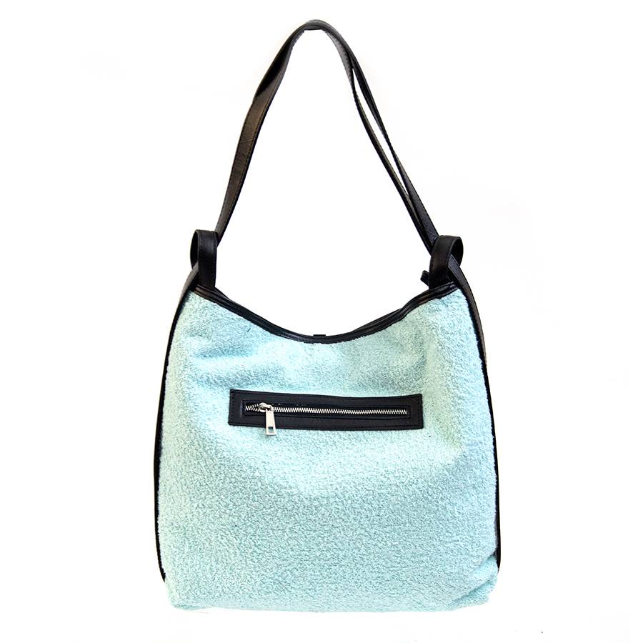 Laura Di Maggio VENICE – Zaino/borsa in pelle e tessuto azzurro Vendita Calda