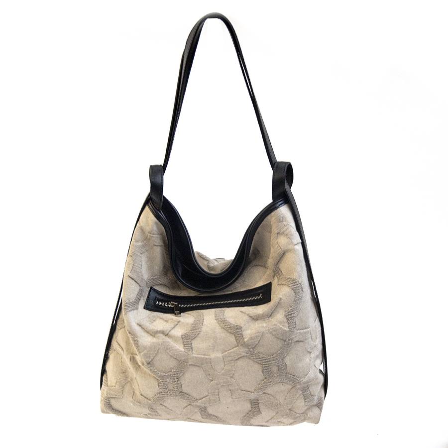 Laura Di Maggio VENICE – Zaino/borsa in pelle e tessuto beige Vendita Economica