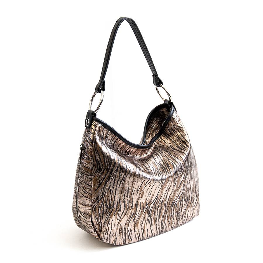 Laura Di Maggio VIVIEN – Sacca con anelli in pelle laminata bronzo Soddisfazione Garantita