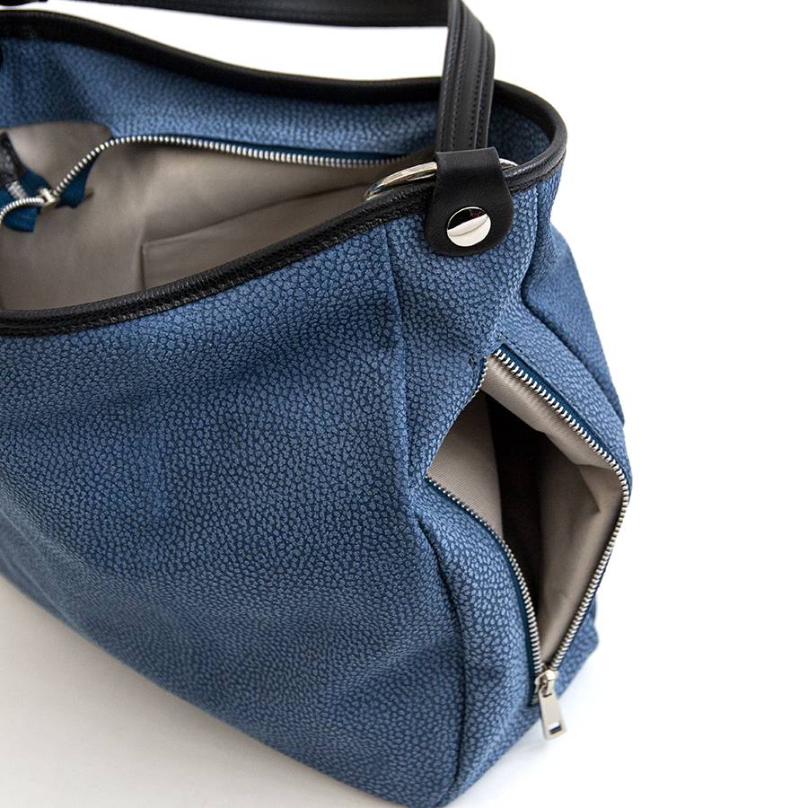 Laura Di Maggio VIVIEN – Sacca con anelli in pelle stampa tapiro blu Qualità Garantita