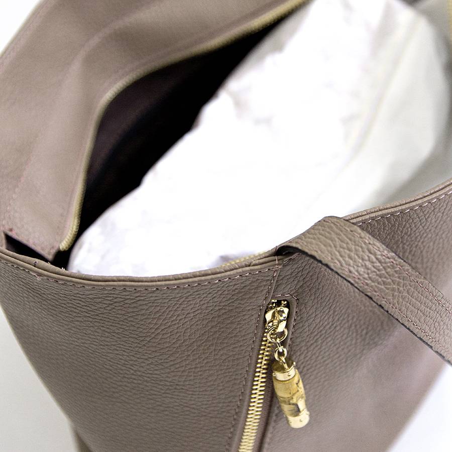 Laura Di Maggio BAMBU’ SHOPPER – Borsa in pelle taupe Affare Del Giorno