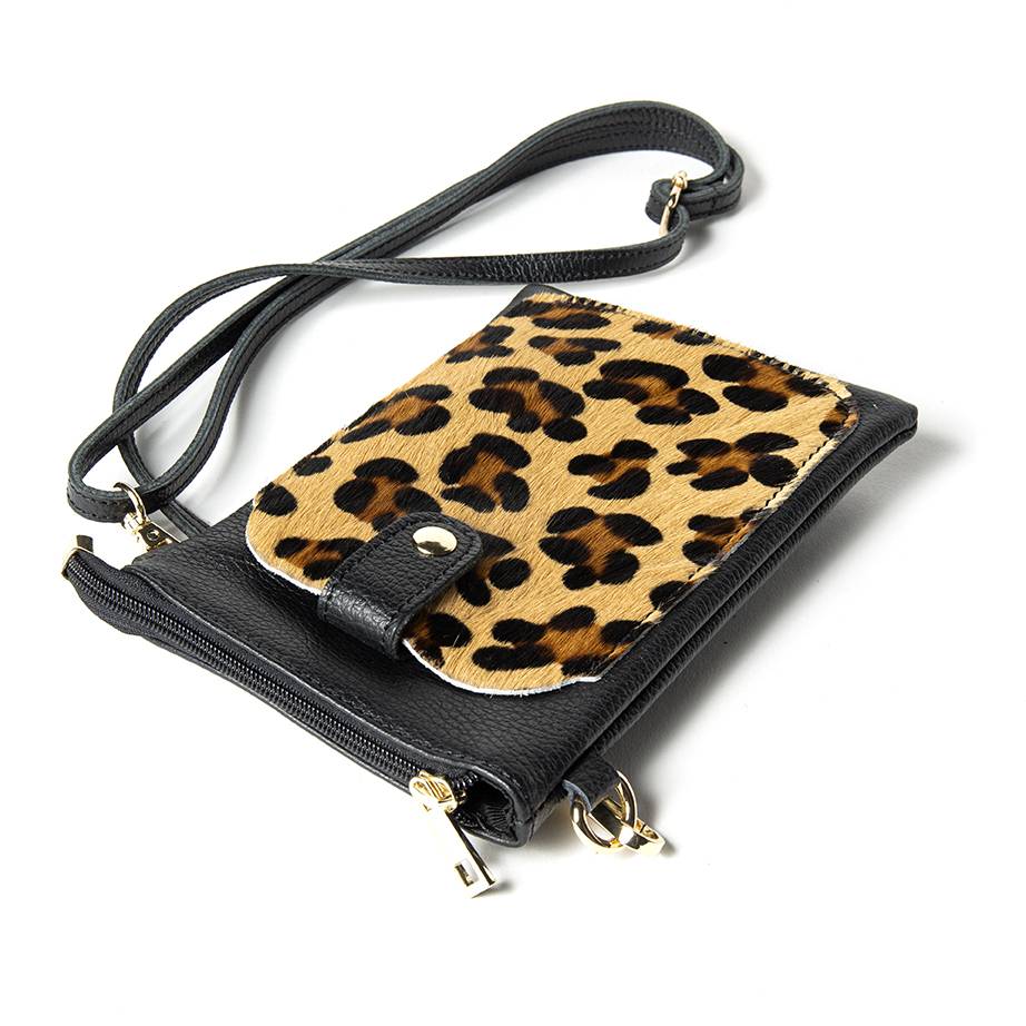 Laura Di Maggio TINY – Porta cellulare in pelle dollaro con cavallino stampa leopardata nero Sconto