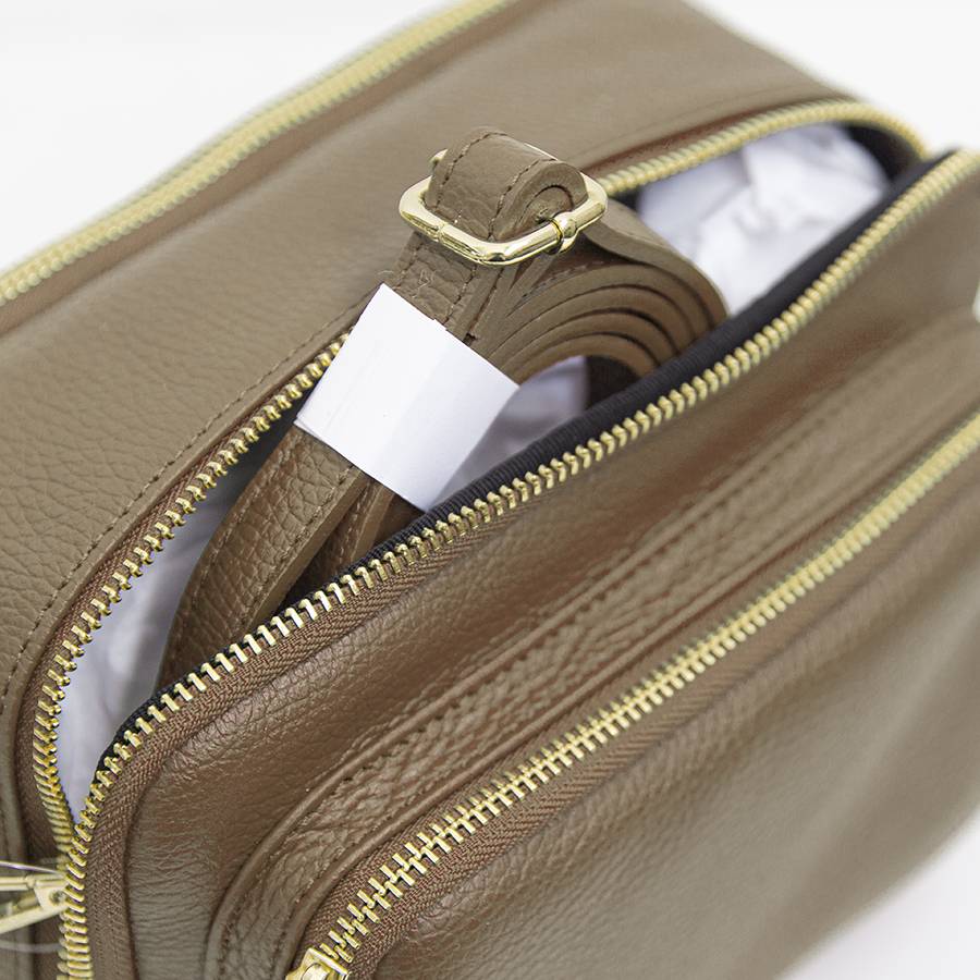 Laura Di Maggio SAPONETTA OVER – Borsa a tracolla in pelle dollaro taupe Vendita Calda