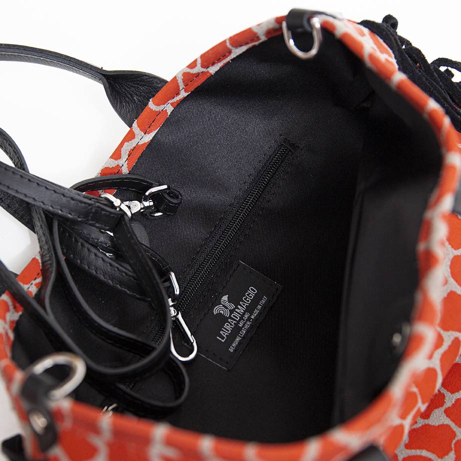 Laura Di Maggio JENNY – Borsa in camoscio stampa giraffa arancio 2025