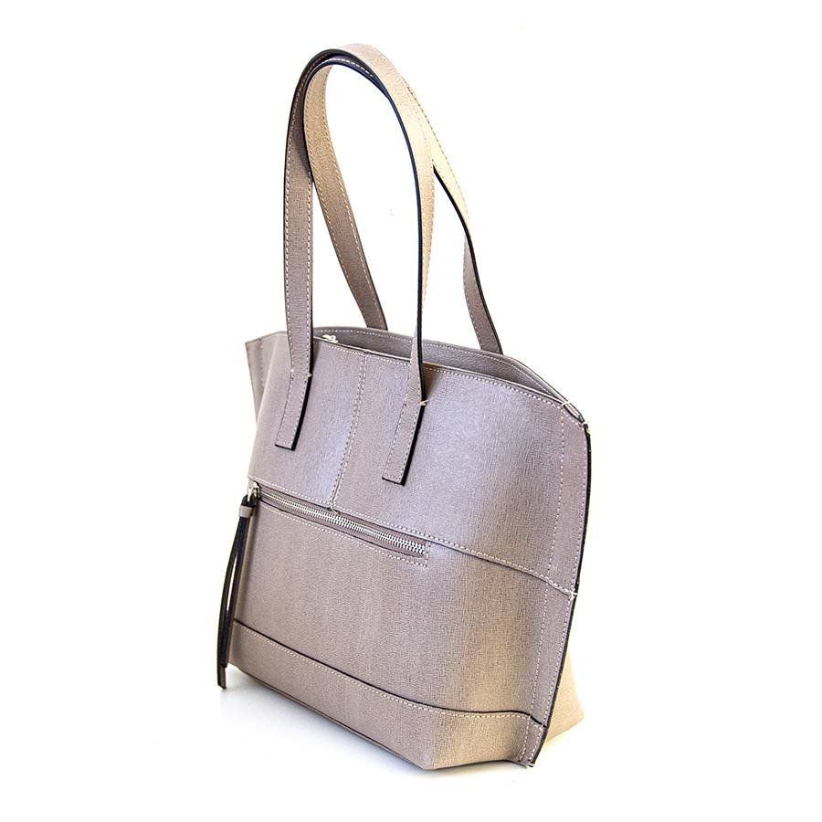 Laura Di Maggio SIMONA – Shopper in pelle saffiano taupe Nuovo