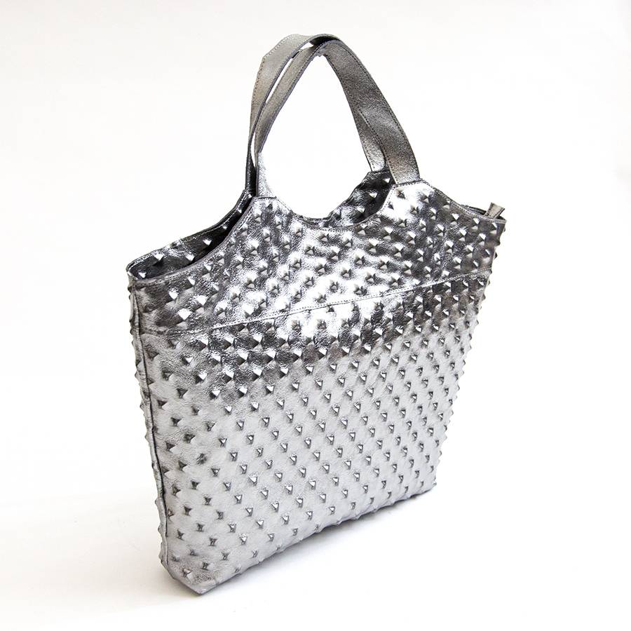 Laura Di Maggio ASTRID – Borsa in pelle laminata argento stampa chiodo Vendita