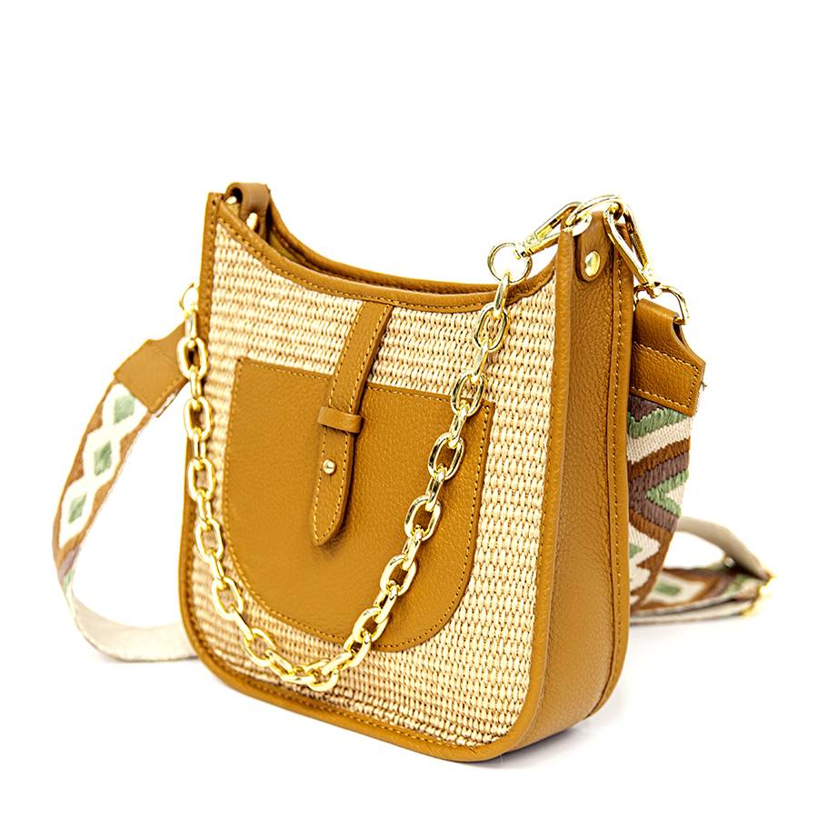 Laura Di Maggio BEA – Borsa in pelle e rafia con tracolla nastro Offerta speciale della fabbrica