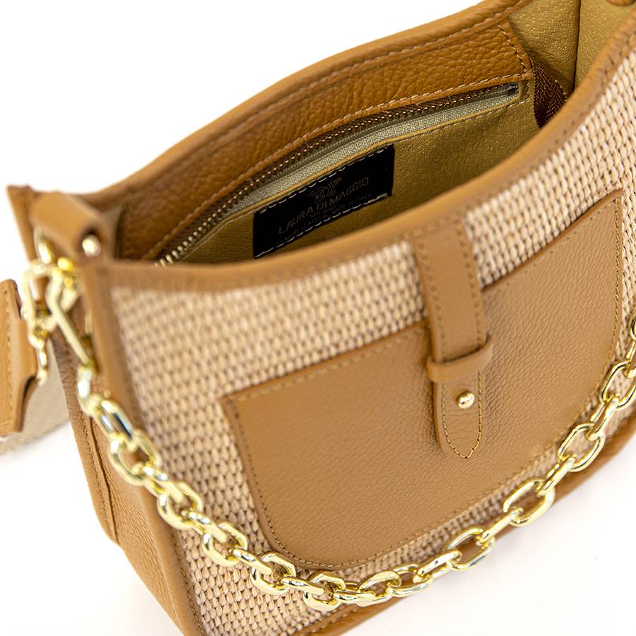Laura Di Maggio BEA – Borsa in pelle e rafia con tracolla nastro Offerta speciale della fabbrica