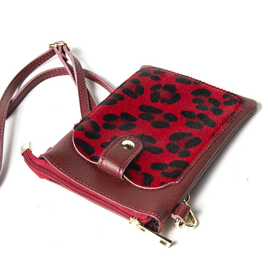 Laura Di Maggio TINY – Porta cellulare in pelle dollaro con cavallino stampa leopardata rosso Acquista Ora