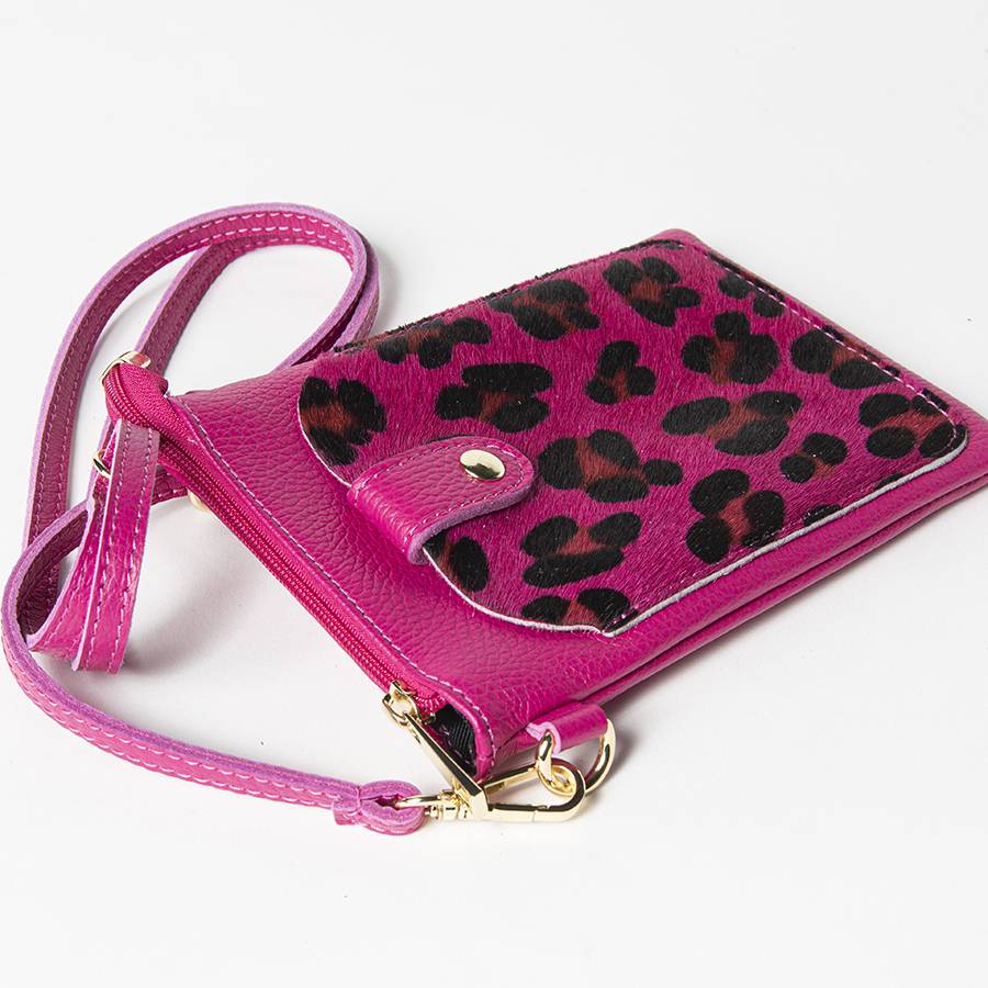 Laura Di Maggio TINY – Porta cellulare in pelle dollaro con cavallino stampa leopardata fucsia Promozione Limitata