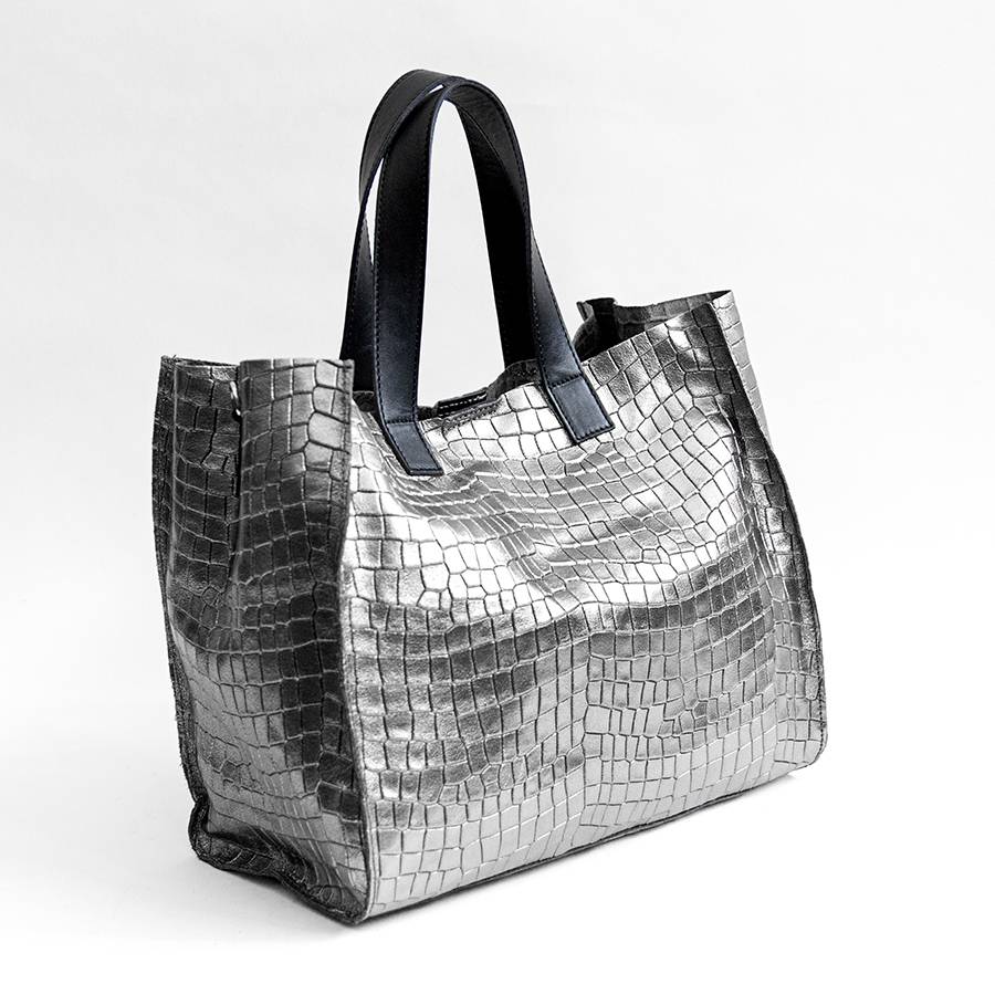 Laura Di Maggio DIAMANTE – shopping in pelle stampa cocco laminata canna fucile Prezzo Ridotto