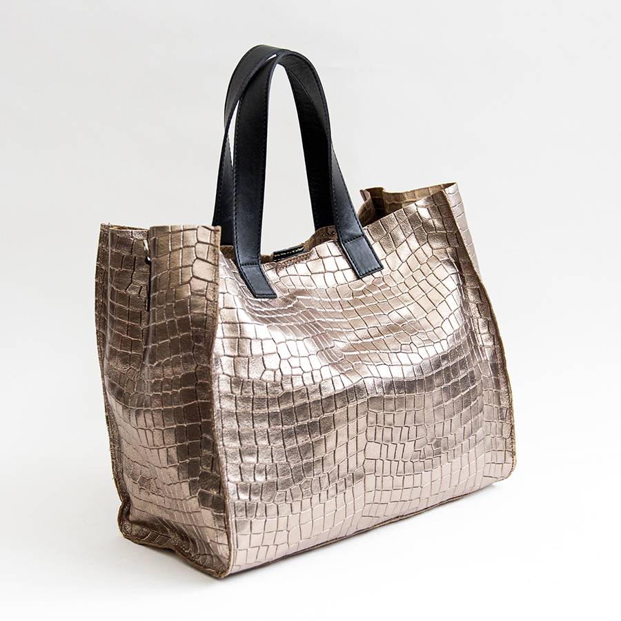 Laura Di Maggio DIAMANTE – shopping in pelle stampa cocco laminata bronzo Italy