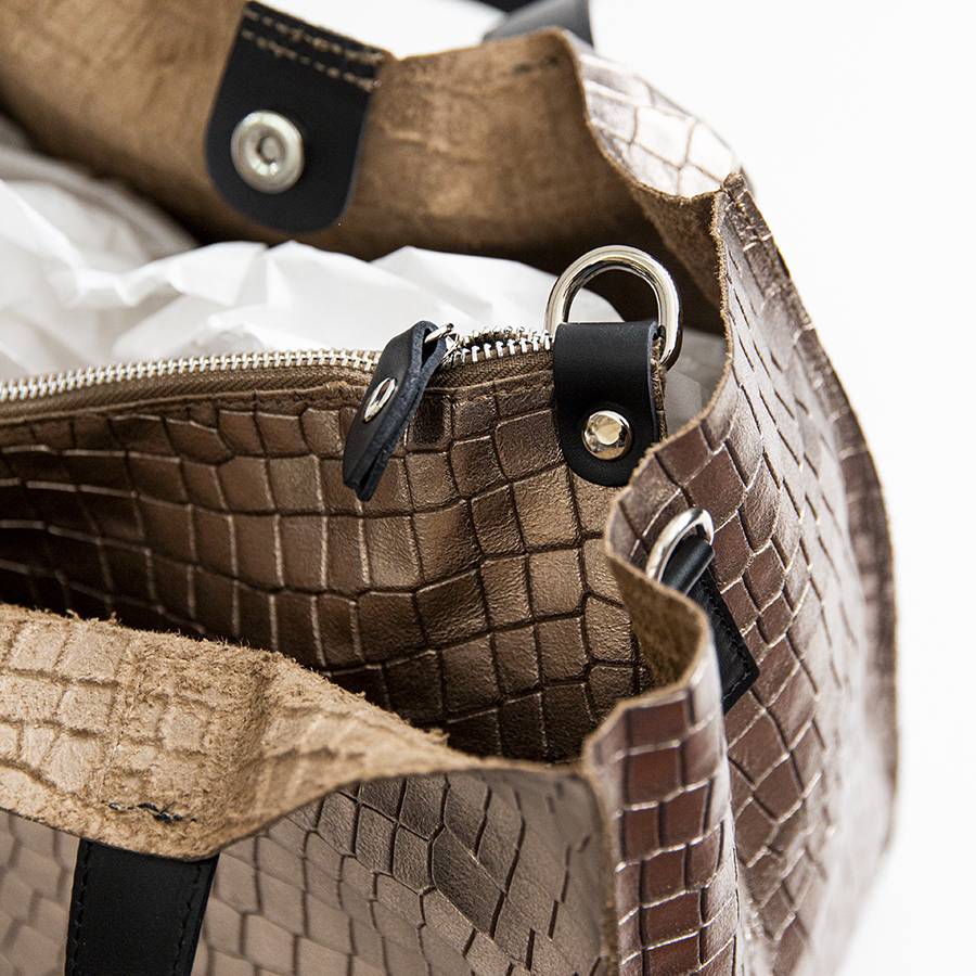 Laura Di Maggio DIAMANTE – shopping in pelle stampa cocco laminata bronzo Italy