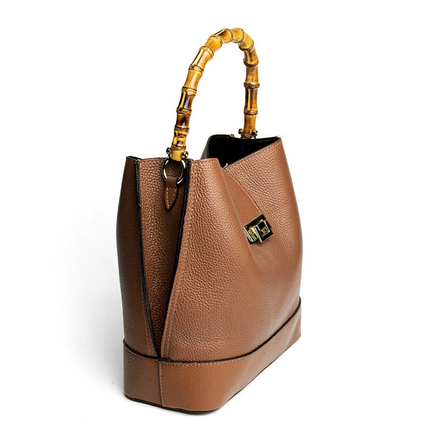 Laura Di Maggio SOHO – secchiello in pelle cuoio con manici in bamboo Vendita