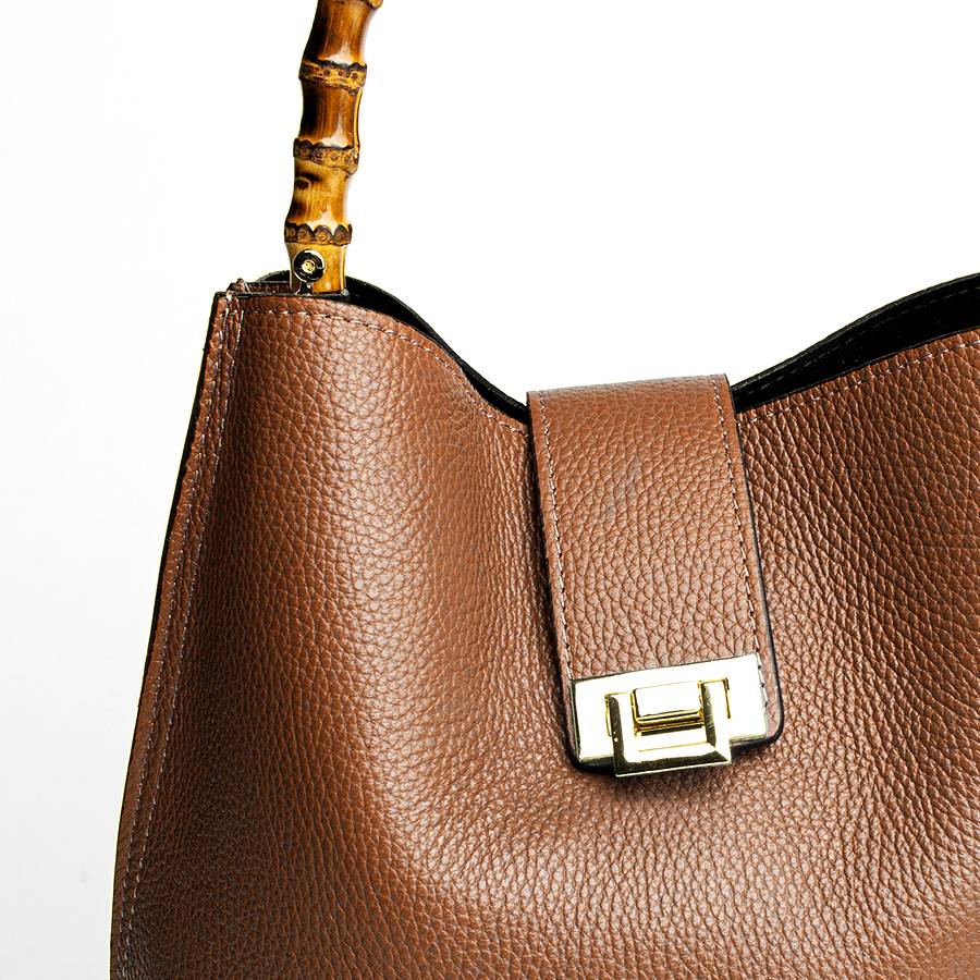 Laura Di Maggio SOHO – secchiello in pelle cuoio con manici in bamboo Vendita