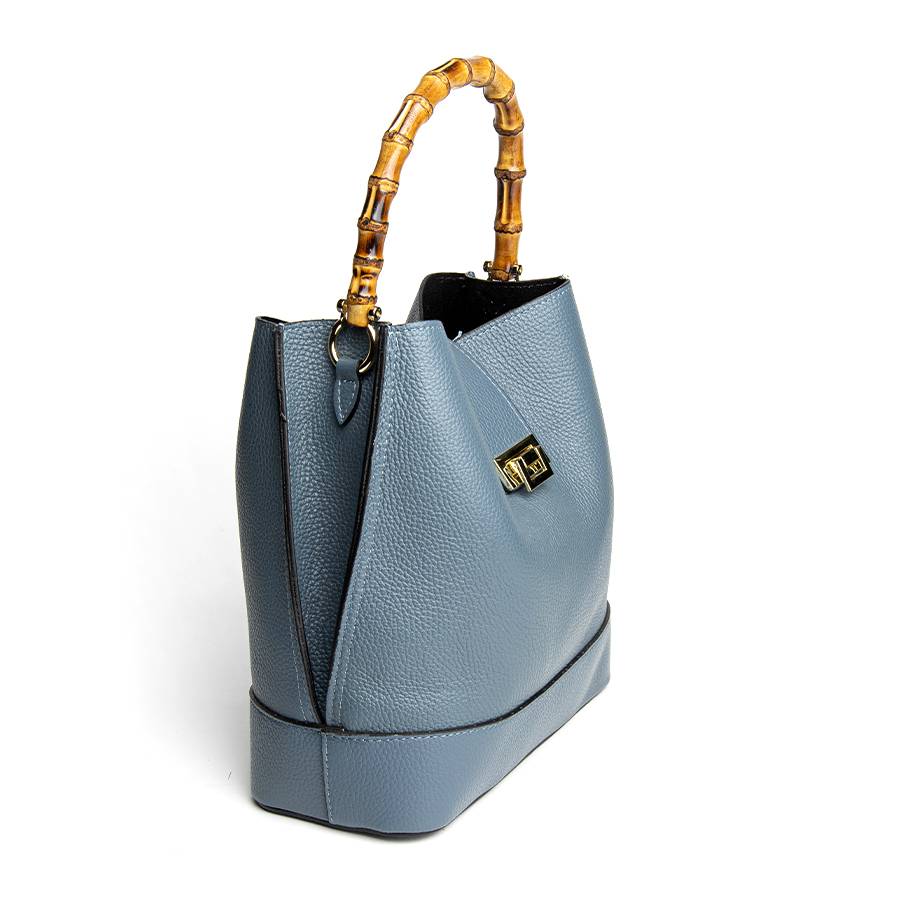 Laura Di Maggio SOHO – secchiello in pelle avio con manici in bamboo Promozione