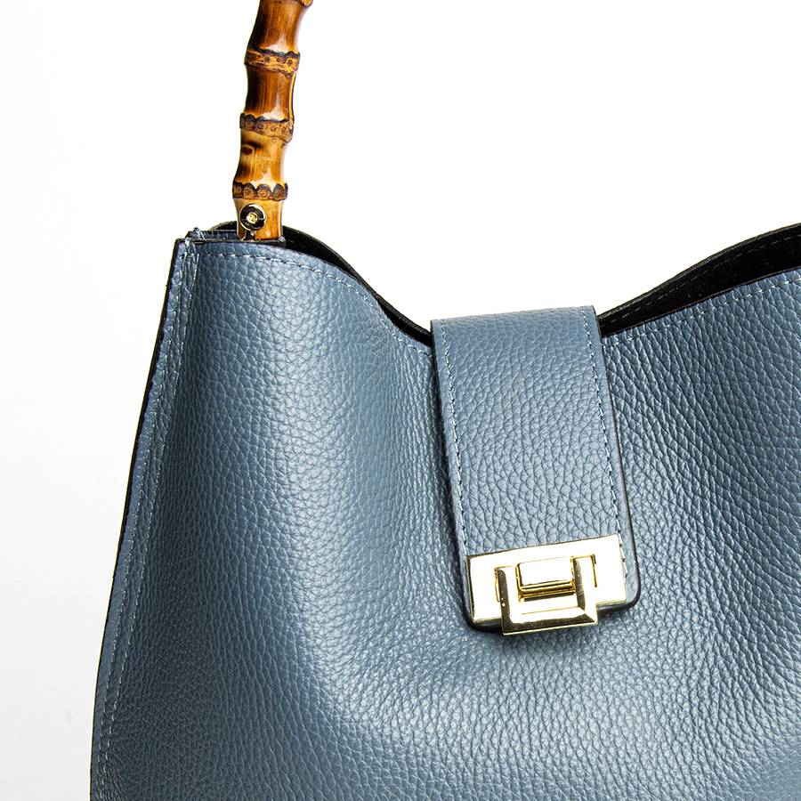 Laura Di Maggio SOHO – secchiello in pelle avio con manici in bamboo Promozione