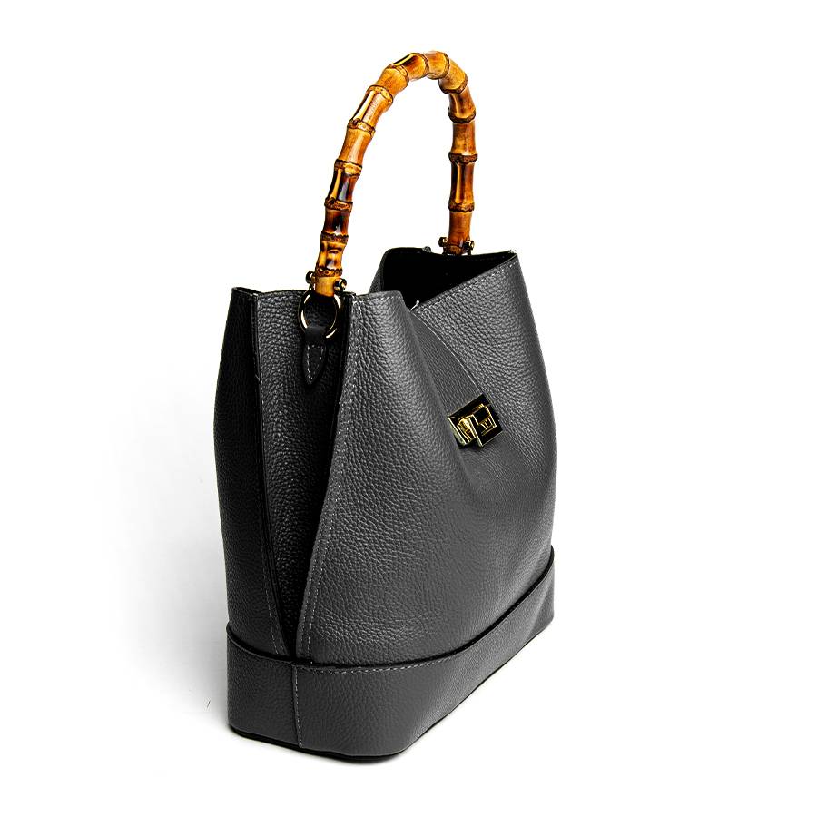 Laura Di Maggio SOHO – secchiello in pelle nero con manici in bamboo Novità