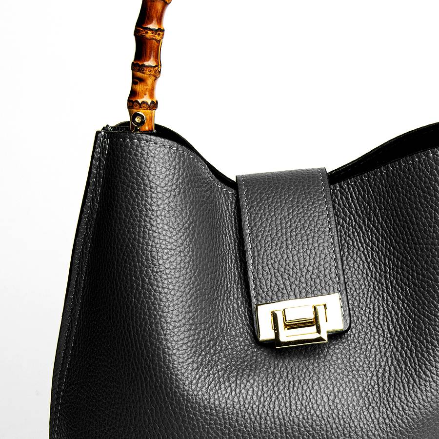 Laura Di Maggio SOHO – secchiello in pelle nero con manici in bamboo Novità