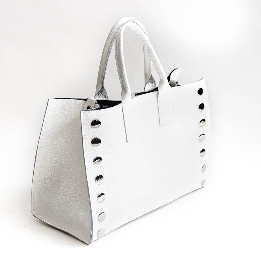 Laura Di Maggio SAM BIG – Shopping con borchie in pelle bianca Sottocosto